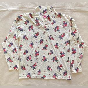 Justin Allen Vintage Cowel Neck Long Sleeve Floral Shirt 80s90s Casual Medium